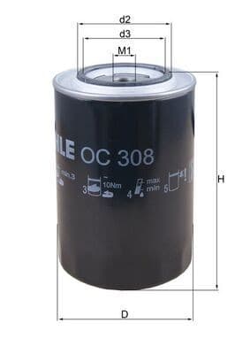 MAHLE OC 308 Filtre à huile 3/4" 16UNF-2B, 3/4"-16UNF-1B, Filtre vissé
